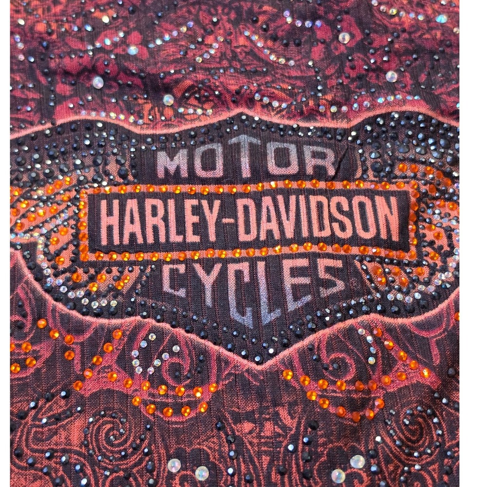 Harley-Davidson Womens Rose Thorns V2 Rhinestone Lace Racerback Tank Top Medium - Picture 4 of 9